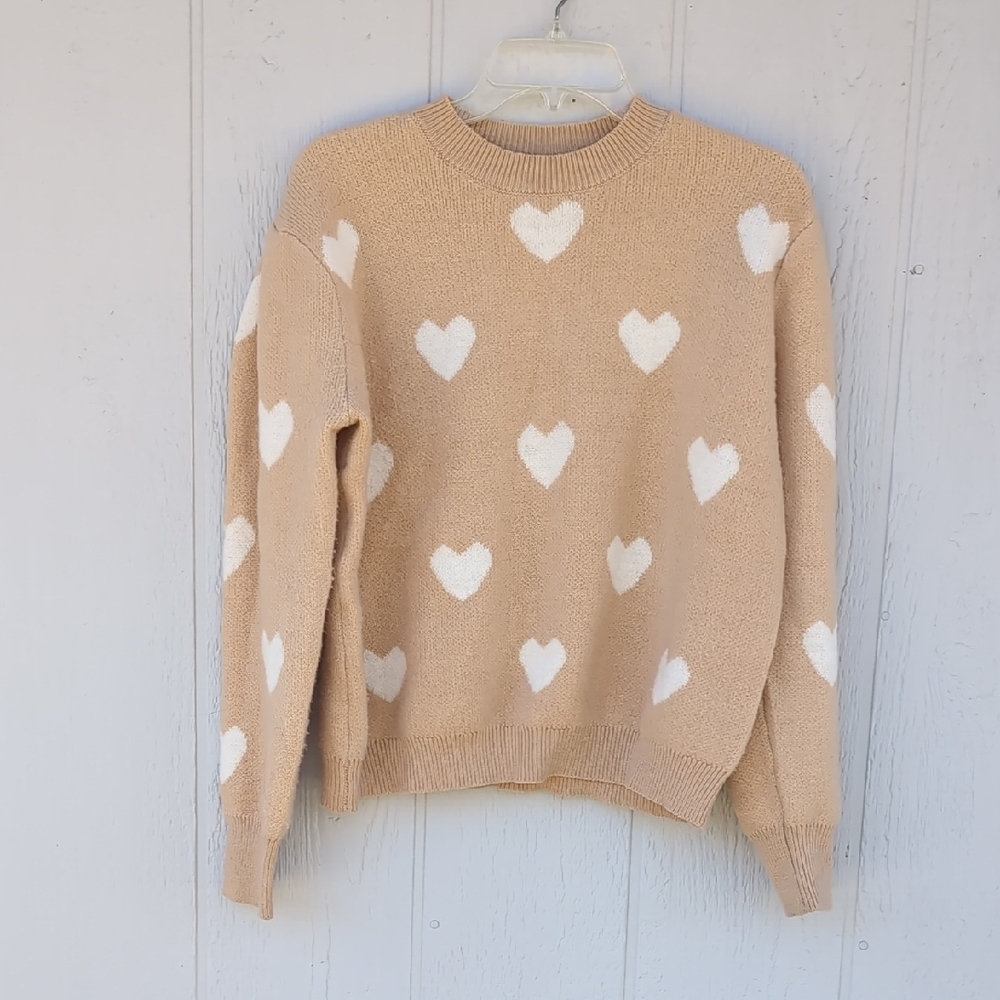 Amazon Tan Sweater with White Heart Design